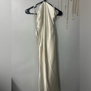 Meshki Cream Halter Backless Gown